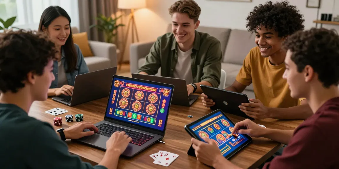 Friends enjoying credit card casinos in an engaging home gaming environment