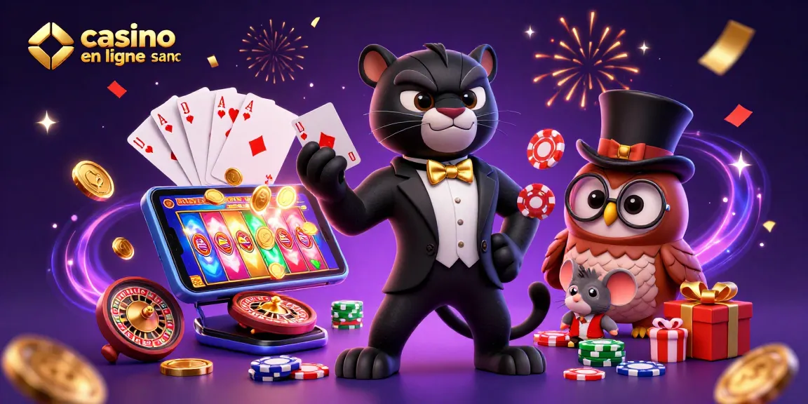 Jouer à casino en ligne sans KYC avec un panda élégant distribuant des cartes entouré d'éléments de jeu captivants.