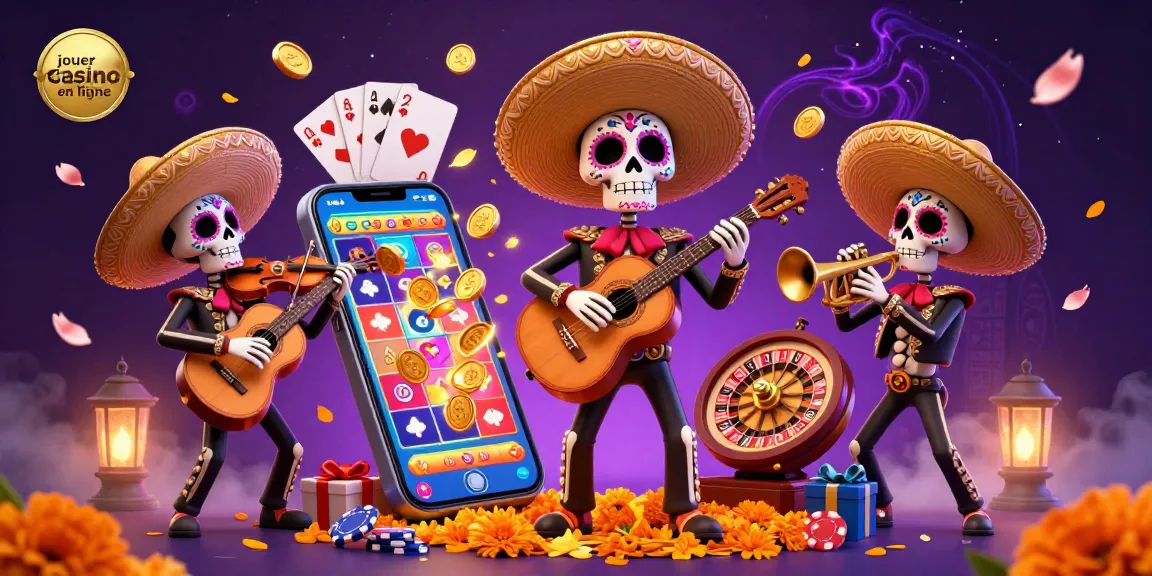 Jouer au casino en ligne avec l'illustration animée de musique mariachi et jeux de casino dynamiques.