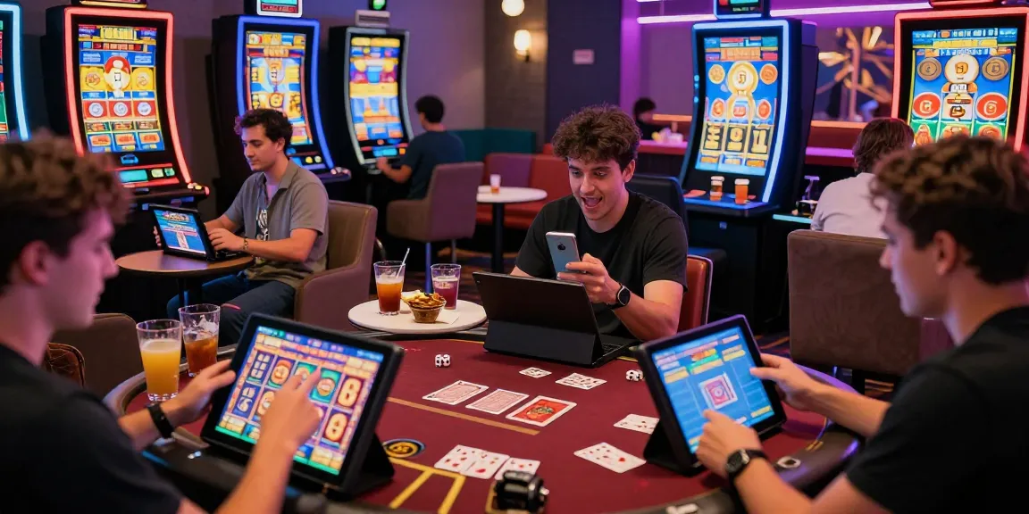 Players engaging with casino games at https://brcs.co.uk in a vibrant setting, showcasing excitement and modern gaming.