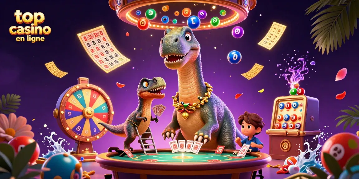 Découvrez le meilleur casino en ligne illustré avec une scène dynamique et colorée.