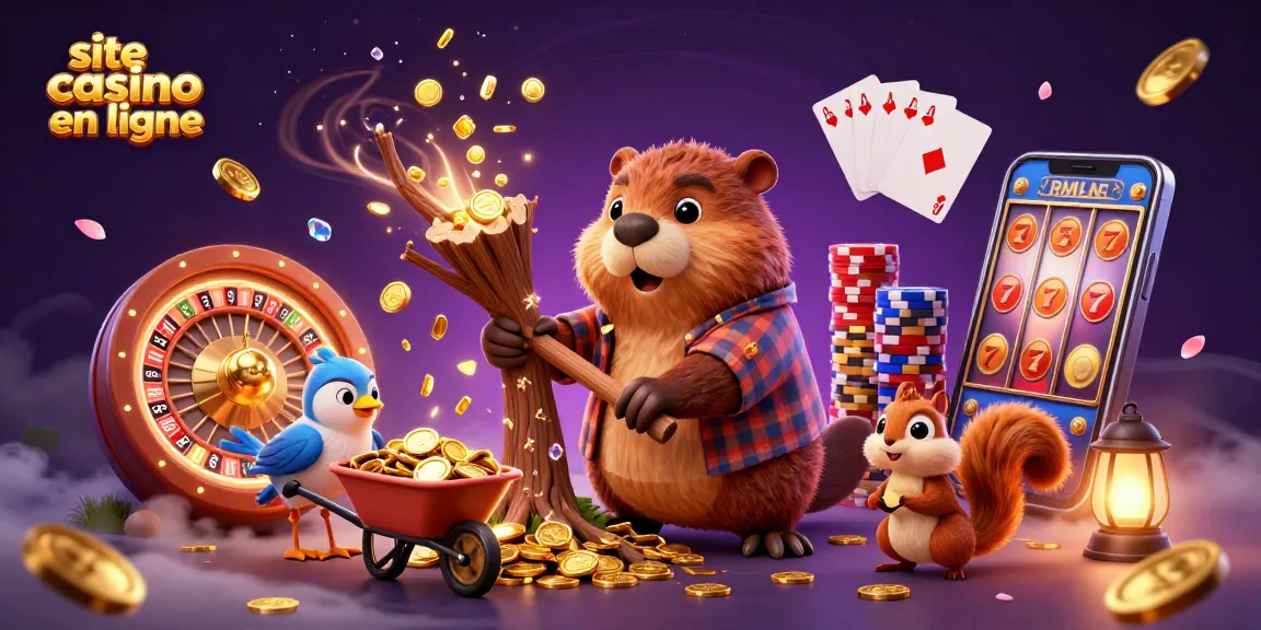 Profitez du meilleur site casino en ligne avec un castor et ses amis collectant des pièces d'or.